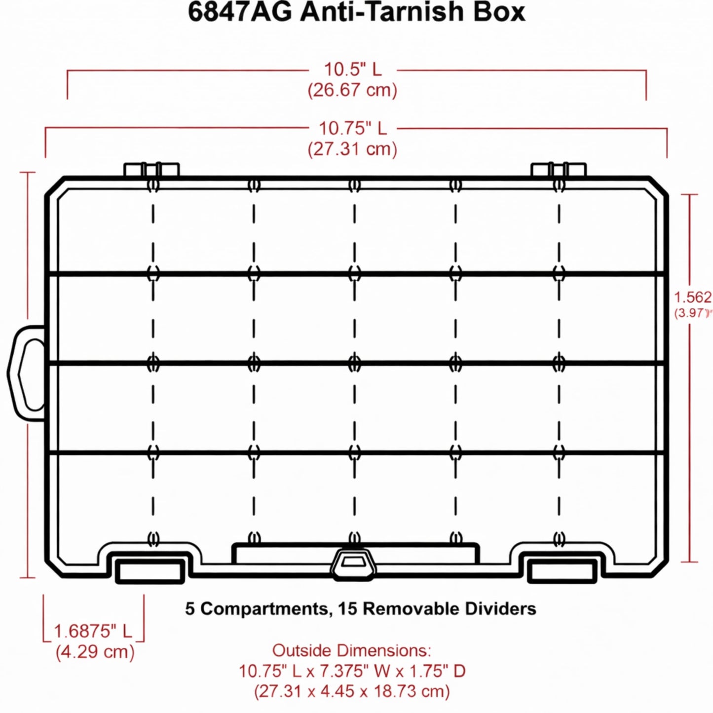 ArtBin 6944AG Medium Anti-Tarnish Box with 15 Removable Dividers, Jewelry & Craft Organizer, 1