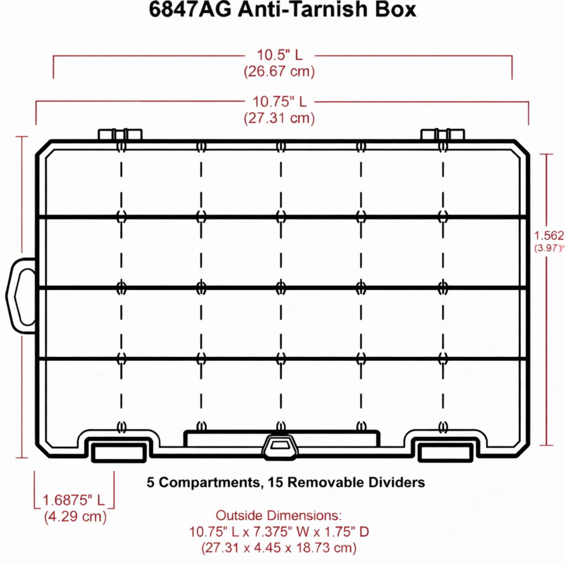 ArtBin 6944AG Medium Anti-Tarnish Box with 15 Removable Dividers, Jewelry & Craft Organizer, 1