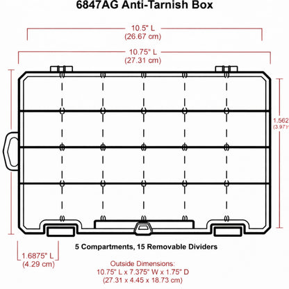 ArtBin 6944AG Medium Anti-Tarnish Box with 15 Removable Dividers, Jewelry & Craft Organizer, 1