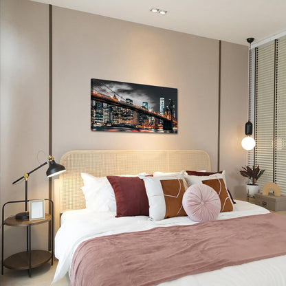 RyounoArt New York City Pictures Wall Art NYC Skyline Canvas Paintings Brooklyn Night Cityscape Prints Wall Decor Framed 20x36 Inch