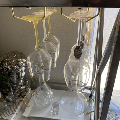 10.8 Inch Gold Wine Glass Rack, Under Cabinet Wine Glass Holder, Wine Glass Hangers Under Shelf, Stemware Rack, Hanging Stemware Holder for Cabinet Kitchen Bar, Set of 4