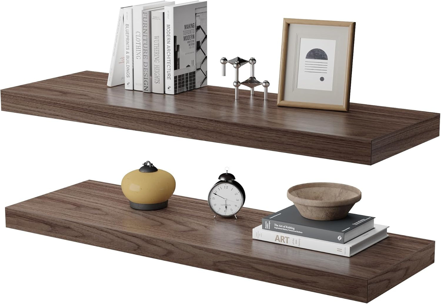 Large Floating Shelves for Wall Set of 2 Wooden Wall Shelves 36 in x 12.75 in x 2 in Room Decor Long Shelf with Invisible Wall Mount Bracket for Bedroom Kitchen Living Room Walnut