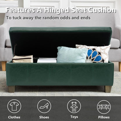 Green Faux Leather Ottoman with Storage, Rectangular Extra Long Storage Bench for Bedroom and Living Room