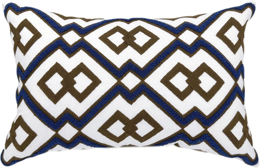 Alysheer Embroidered Lumbar Decorative Throw Pillow Cover 12"x 20", Classic Boho Geometric Embroidery Pattern Cotton Rectangular Cushion Case for Sofa Couch Living Room Bedroom(Blue Brown)
