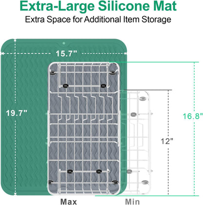 GSlife Expandable in Sink Dish Drying Rack Small with Silicone Mat - Stainless Steel Capacity Adjustable Over The Sink Dish Rack with Utensil Holder for Counter or Inside Sink (12.4" -16.8"), Silver