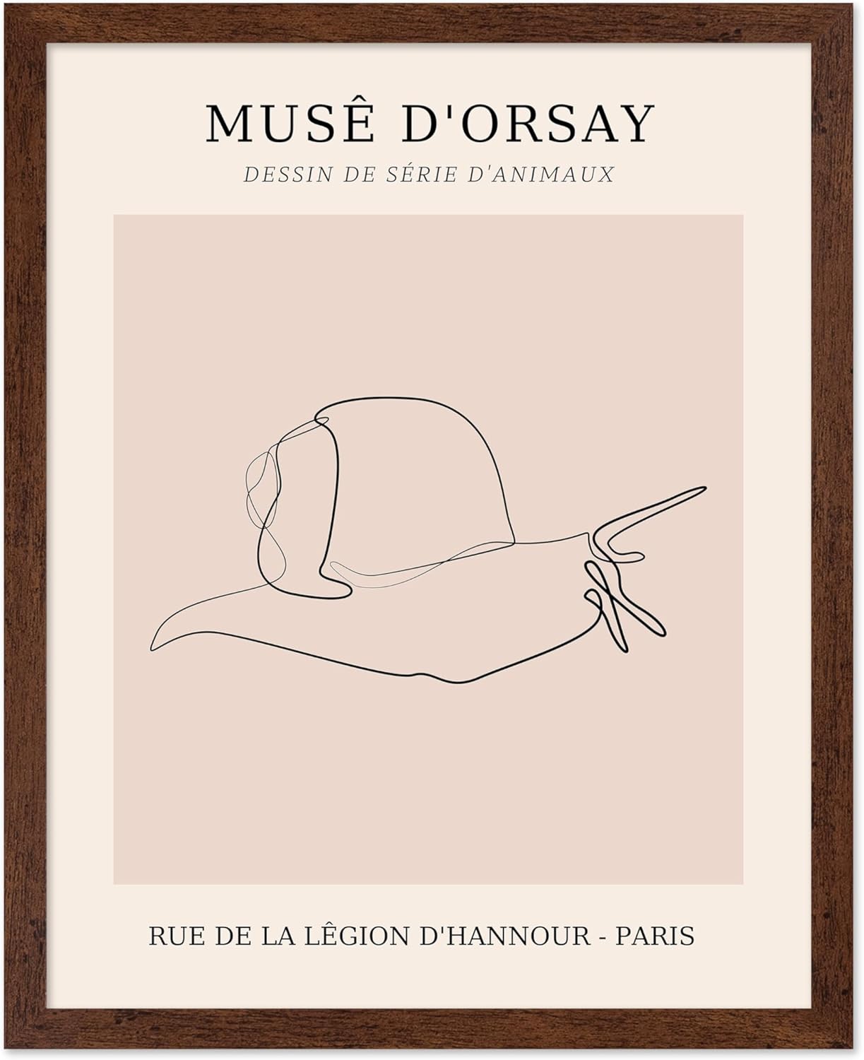 Poster Master Vintage Poster - Retro One Line Snail Drawing Print - Snail Line Art - Minimal Gift for Men, Women, Animal Lover - Abstract Wall Decor for Home, Office, 16x20 Brown Framed