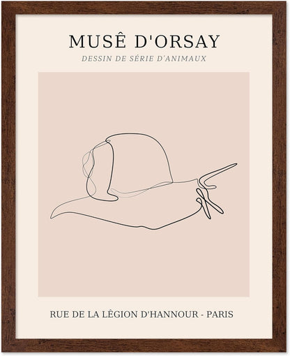 Poster Master Vintage Poster - Retro One Line Snail Drawing Print - Snail Line Art - Minimal Gift for Men, Women, Animal Lover - Abstract Wall Decor for Home, Office, 11x14 Brown Framed