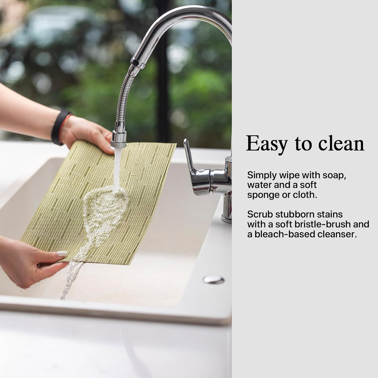 Placemats Set of 8 - Easy Clean Woven Vinyl Placemats for Dining Table, Indoor/Outdoor Place Mats, Washable PVC Table Mats （Pea Green）