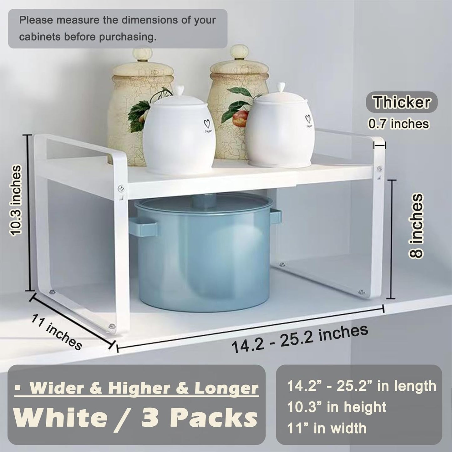 3 Pack Expandable Cabinet Shelf Organizer Kitchen Shelf Riser Stackable Pantry Shelves Kitchen Organizers and Storage Metal Spice Rack Countertop Organizer Cupboard Adjustable Shelfs Desk Rack Shelf