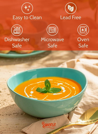 Sweese 18 oz Porcelain Bowls Set - 6 Inch, Set of 6, Multi-Color for Cereal, Soup, Salad - Microwave Dishwasher Safe