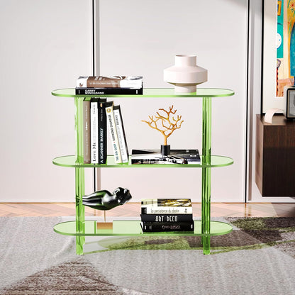 Clear Bookshelf, Acrylic Bookcase with Open Book Shelf Console Table for Entryway Office (3 Tier Green)