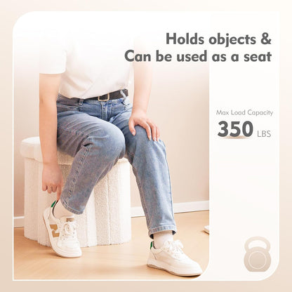 B FSOBEIIALEO Storage Ottoman Cube, Flowers Shaped Ottomans with Storage Foot Stool Footrest, Boucle Ottoman Seat for Dorm Room, Faux Teddy Fur, Cream White 15"x15"x15"