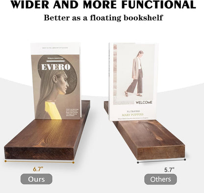 BGMG 36 inch Walnut Floating Shelves for Wall Set of 2, Solid Real Wood Rustic Mount Shelves for Living Room Bedroom Kitchen Farmhouse with Sturdy Hidden Bracket-36x 6.7 x1.25 inch