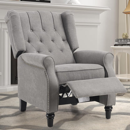 EBELLO Pushback Recliner Chair, Fabric Armchair Push Back Recliner with Rivet Decoration, Mid Century Wingback Accent Chair for Living Room, Bedroom, Grey