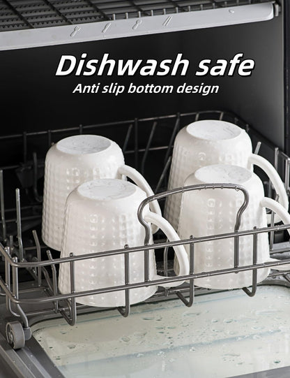 Ceramic Coffee Mugs 15 oz, Large Waffle Embossed Mug Set, Coffee Cups for Latte, Cappuccino, Cocoa, Tea, Mocha, Milk, Housewarming Wedding Present,Microwave & Dishwasher Safe - Set of 4 (White)