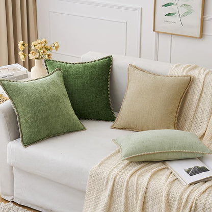 MIULEE Pack of 2 Christmas Pillow Covers 26x26 Inch Moss Green Farmhouse Decorative Throw Pillow Covers with Stitched Edge Soft Chenille Solid Dyed Couch Pillow Covers for Sofa Bed Living Room