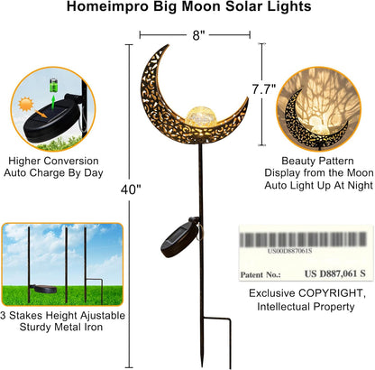 Homeimpro Moon Solar Lights Outdoor Garden Decor Gifts for Mom Women,Waterproof Stakes Yard Decorations for Lawn, Patio Accessories, Backyard Ornaments Birthday Gifts Mother Grandma (Bronze)