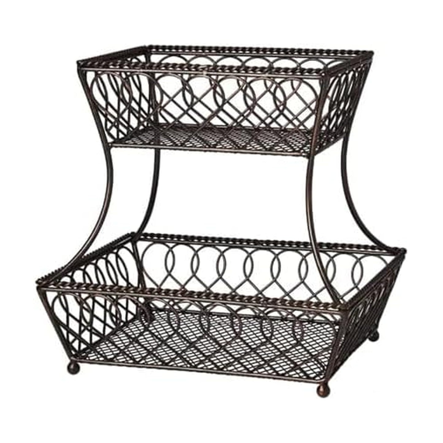 Gourmet Basics by Mikasa Loop and Lattice 2-Tier Rectangular Metal Countertop Basket, 14.25 x 12