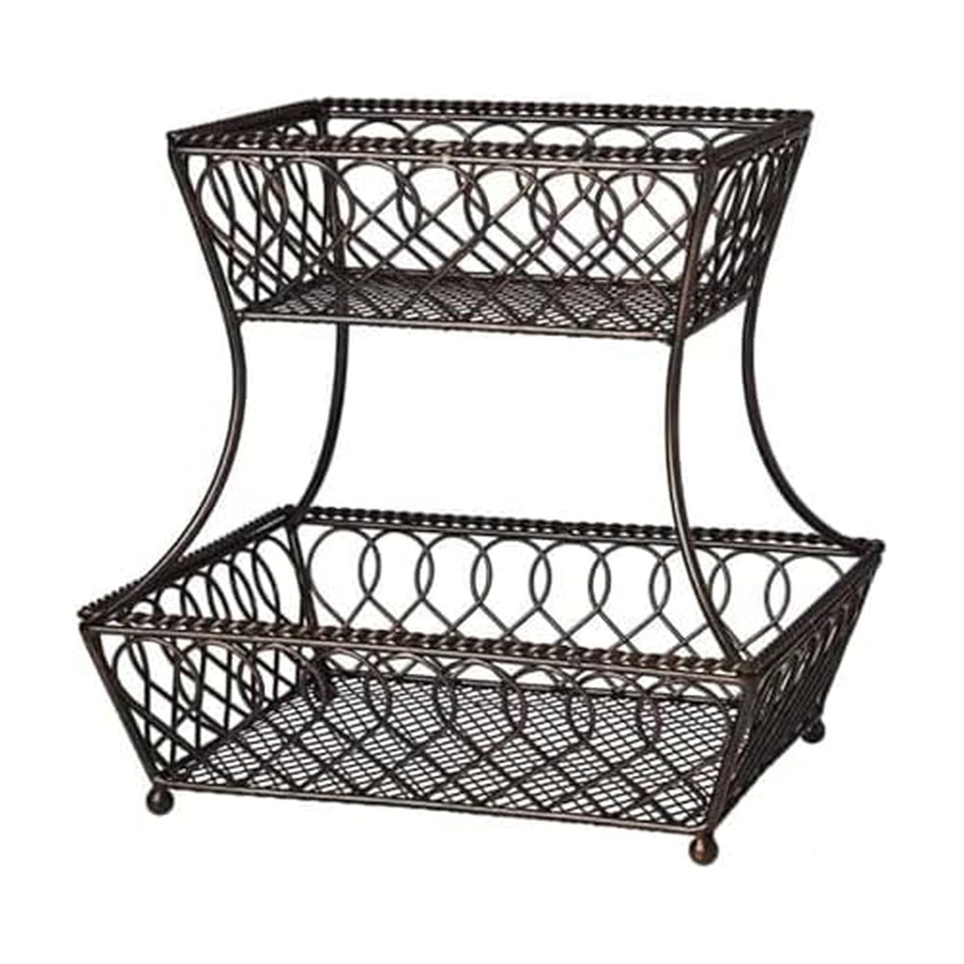 Gourmet Basics by Mikasa Loop and Lattice 2-Tier Rectangular Metal Countertop Basket, 14.25 x 12