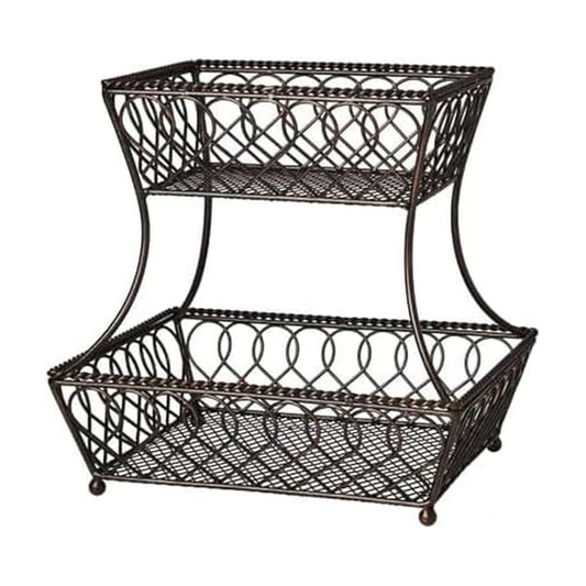 Gourmet Basics by Mikasa Loop and Lattice 2-Tier Rectangular Metal Countertop Basket, 14.25 x 12