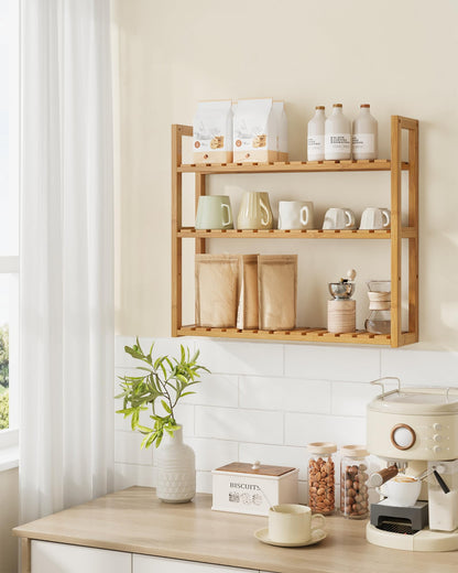 SONGMICS Bamboo Bathroom Shelf, 3-Tier Adjustable Plants Rack, Wall-Mounted or Stand, in the Living