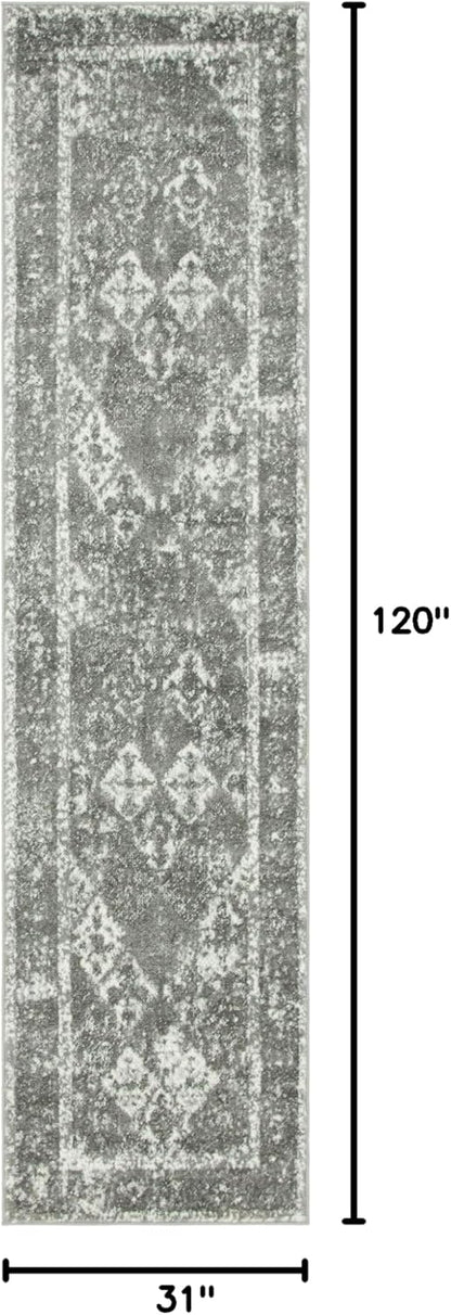 Unique Loom Rosso Collection Vintage, Traditional, Bohemian, Geometric, Distressed, Southwestern Area Rug (2' 7 x 10' 0 Runner, Gray/Ivory)