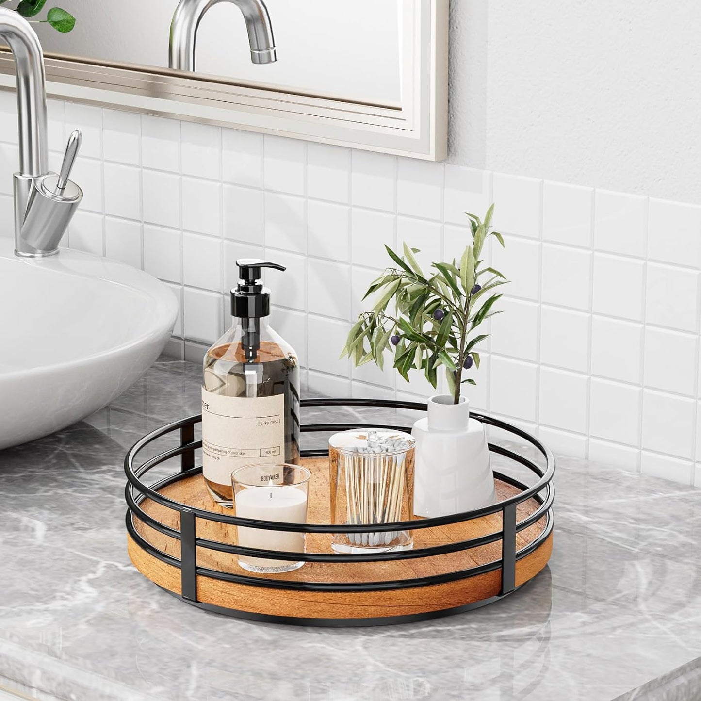 10" Lazy Susan Turntable Organizer - Wood Round Lazy Susan for Cabinet Kitchen Countertop Dining Table Pantry Cupboard Bathroom Coffee Bar Storage Home Decor