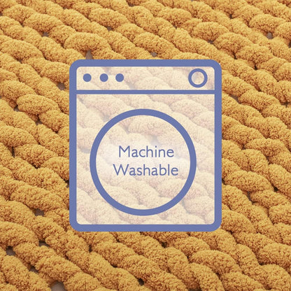 Bigacogo Chunky Knit Throw Blanket for Couch, 40x40 inches, 100% Hand Knitted with Thick Jumbo Chenille Yarn, Cozy Soft Large Rope Knot Cable Crochet Blankets for Sofa Bed Living Room, Mustard Yellow