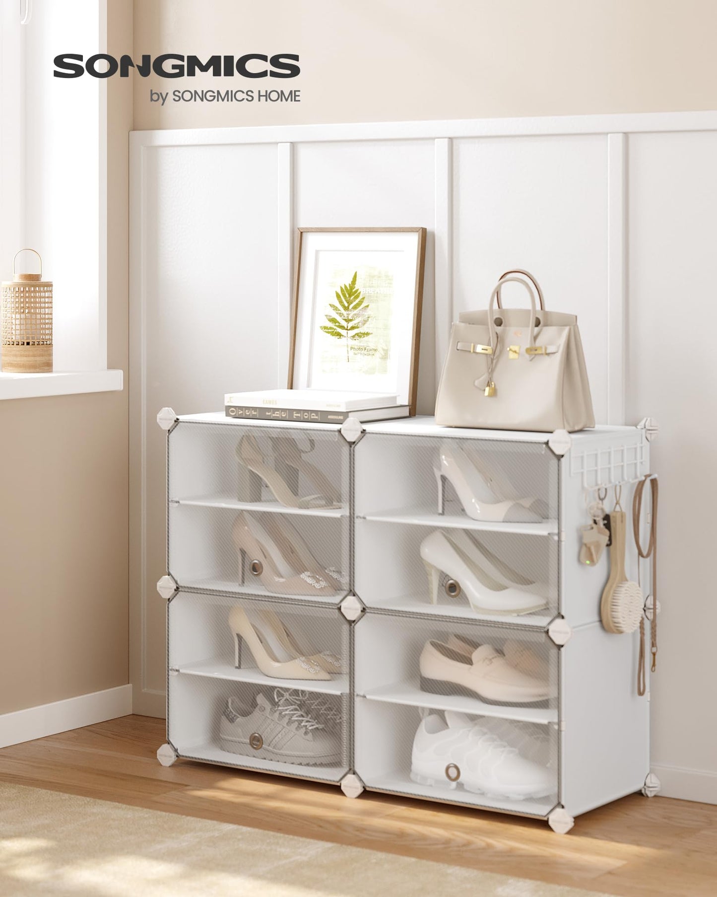 SONGMICS Shoe Rack Organizer, 4-Tier Shoe Storage Cabinet for Closet and Entryway, Holds 16 Pairs