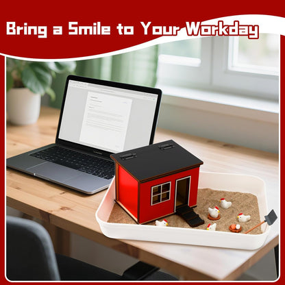 CypherX Chicken Zen Garden Sand Tray Therapy Kit with Miniature Chicken Coop, Hen Figurines Mini Zen Garden Kit Gift Office Desk Decor Fidget Stress Relief