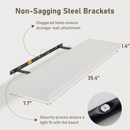 Fun Memories White Floating Shelves 36 Inch Long, Rustic Farmhouse Bathroom Shelves Over Toliet, 36 x 8 Inch Floating Shelves for Wall, Deep Wall Shelf for Living Room, Kitchen, Bedroom, Set of 2