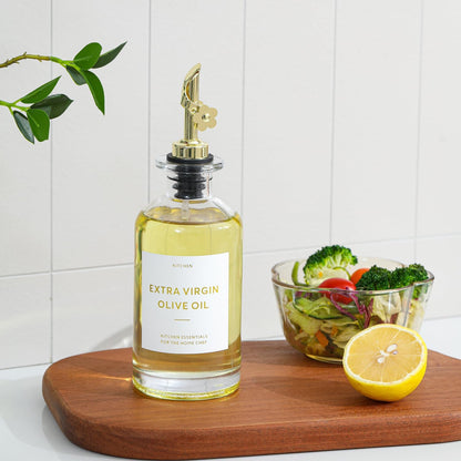 HOMCDALY Olive Oil Dispenser for Kitchen, 11.8oz Glass Dispenser Bottles with Pourer for Kitchen, Oil and Vinegar Dispensers Set, Leakproof Oil Bottle for Cooking| Set of 2 (11.8oz)