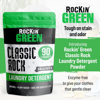 Rockin' Green Classic Rock Laundry Detergent Powder (90 Loads) - All Natural Laundry Detergent - Sensitive Skin Laundry Powder (Unscented)