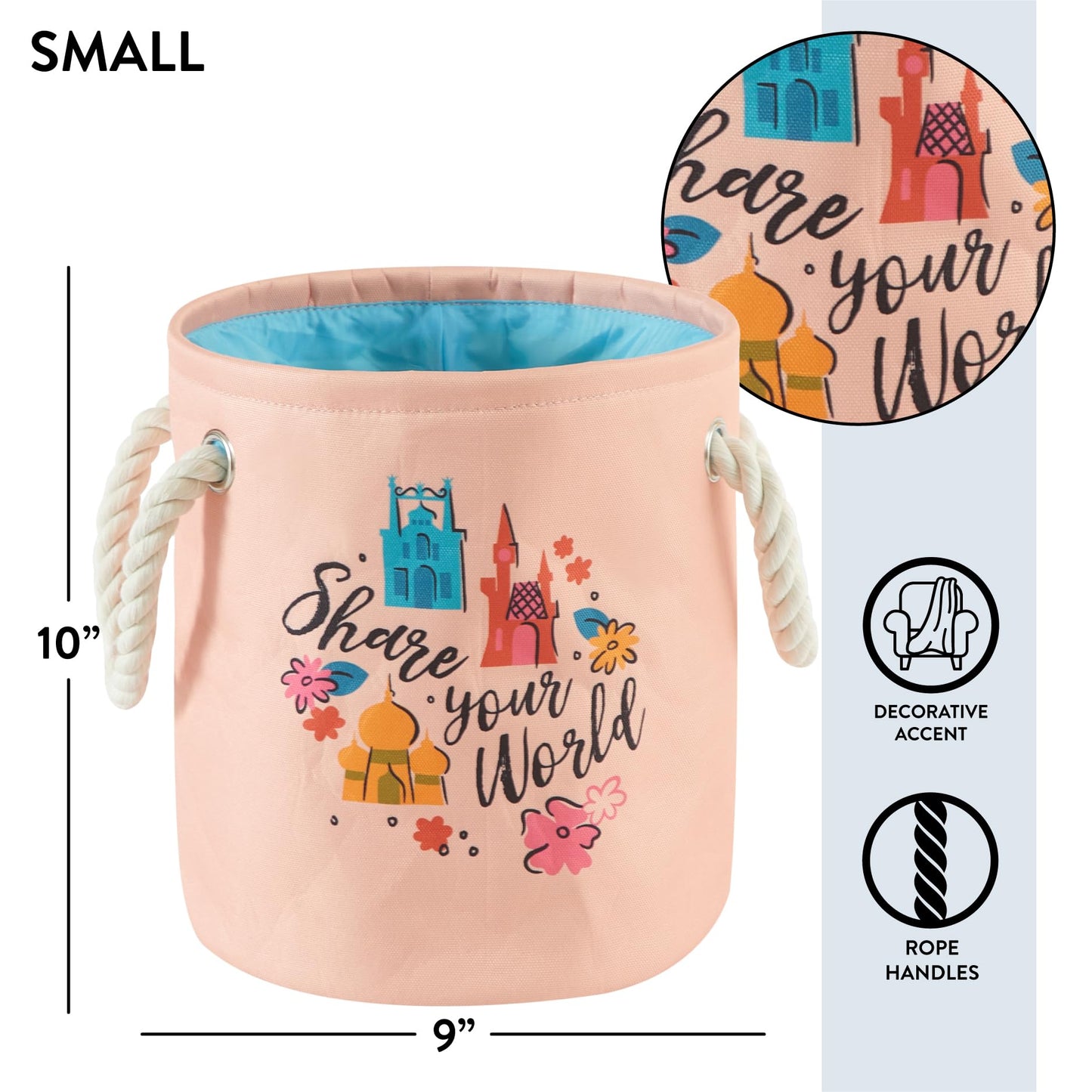 Disney Princess 3 Piece Fabric Storage Basket Set, Nestable Toy Storage Bins with Rope Handles