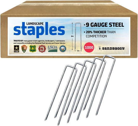 Sandbaggy 6 inch Landscape Sod Staples (9 Gauge Steel) ~ Great for Hard Soil - 20% Thicker Than