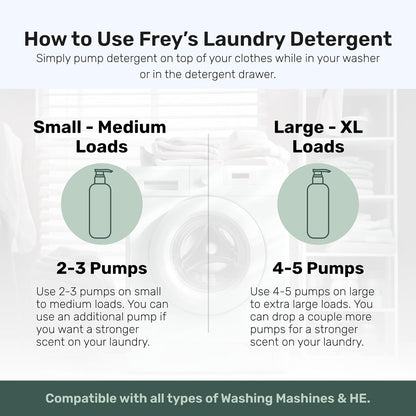 FREY Concentrated Liquid Laundry Detergent | Formulated for Sensitive Skin & HE Washers | Removes Stains Effectively | 50 Loads per Bottle (2-pack Cedar Grove)