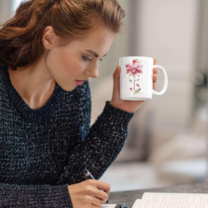 Novelty Coffee Cup With Orchid Design, Personalized Name Flower Accent Mug, Custom Orchid Flower Ceramic Cup 11oz 15oz, Customized Flower Lover Mug, Gift For Family Member
