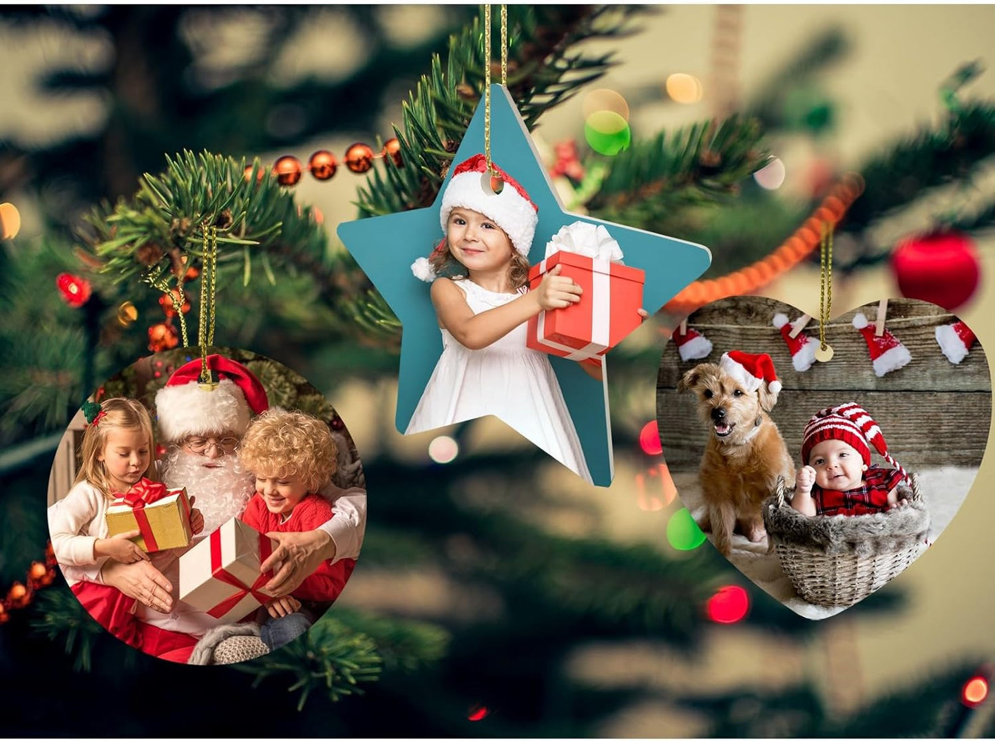 Personalized Christmas Ornaments,2025 Ceramic 3” Photo Frame Ornament w/Any Picture and Text - 3 Shape Options,Double Sided - Custom Xmas Ornament Picture Frame for Christmas Tree,Xmas Ornaments