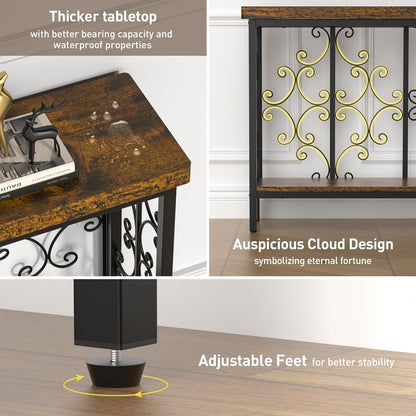 ikkle 70.9" Extra Long Console Table, Industrial Narrow Sofa Table Behind Couch with 2 Tier Storage Shelf, Entryway Hallway Accent Table for Living Room, Foyer, Rustic Brown