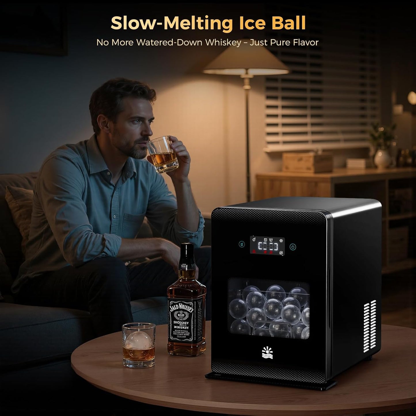 Whiskey Clear Ice-Ball Maker - 2" Slow-Melting Sphere Ice Maker, 4 pcs in 30 Mins 144 Pcs/Day, Round Cube Machine with Automatic Freeze Tech, Water Supply Self-Cleaning for Scotch, Bourbon