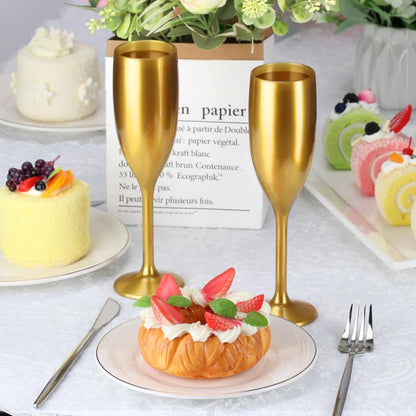 XUWAIDSGN Acrylic Champagne Flutes Toasting Glasses Unbreakable Mimosa Bar Reusable Wine Glasses Vintage Champagne Flutes Stemmed Drinking Cups 5.4 OZ for Christmas Birthday (100, Gold)
