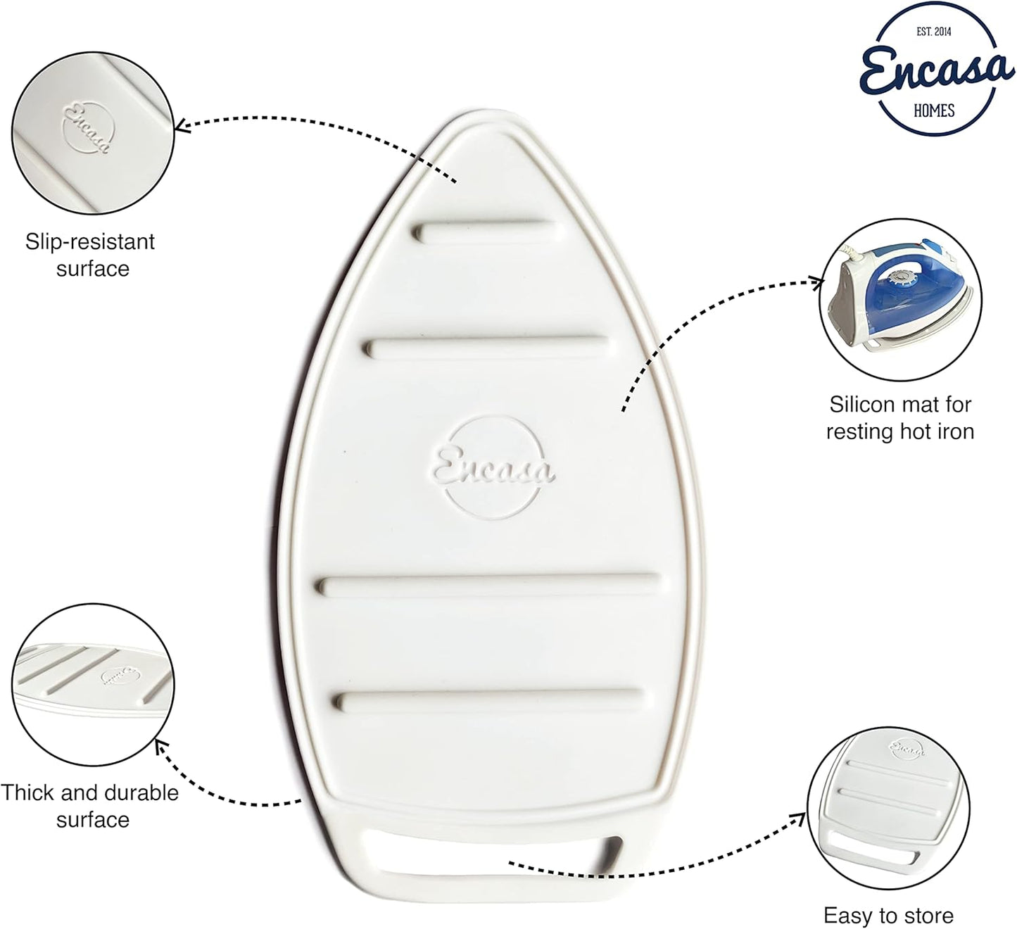 Encasa Homes Silicon Mat for Hot Iron Rest - Heat Resistant, Anti - Slip, Thicker Pad for Protecting Your Table During Ironing, Non-Burning, Machine Washable, Durable - White