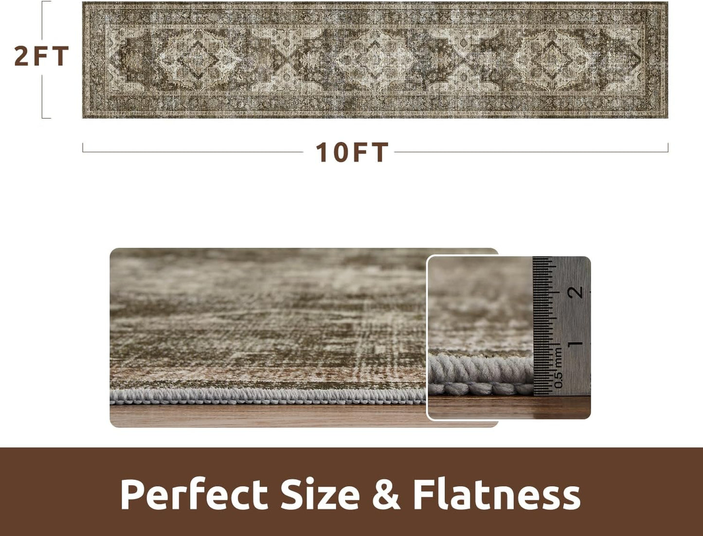 AMOAMI-2X10 Runner Rug-Washable Runners for Hallways-Soft Non Slip Bedside Rugs for Bedroom-Vintage Long Rug for Hallways Entryway Laundry Room Stair Kitchen Bathroom Brown/Coffee