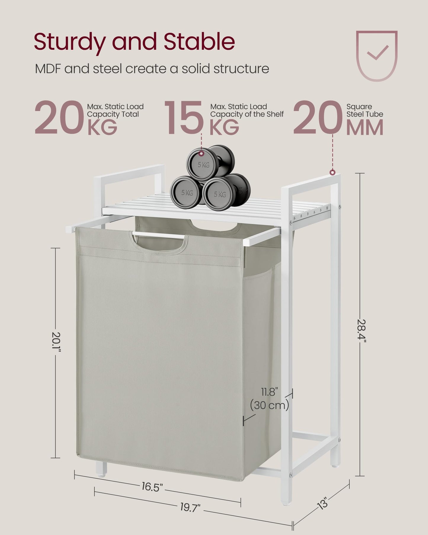 VASAGLE Laundry Hamper, Laundry Basket, Laundry Sorter with A Pull-Out and Removable Bag, Shelf
