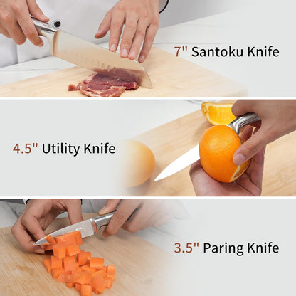 ZHANG XIAO QUAN SINCE 1628 15Pcs Knife Block Set,kitchen knife set with Built-in Sharpener Razor-Sharp High Carbon Stainless Steel Dishwasher Safe(Silver)