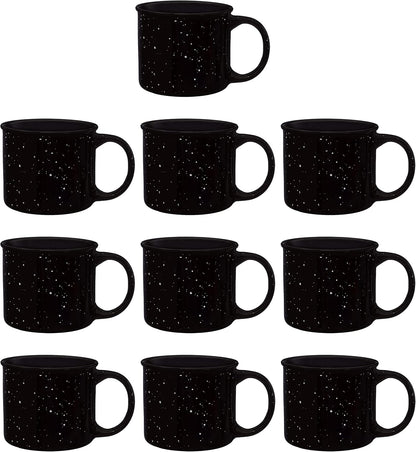 DISCOUNT PROMOS Ceramic Campfire Coffee Mugs 13 oz. Set of 10, Bulk Pack - Perfect for Tea, Espresso, Cappuccino, Hot Cocoa - Black
