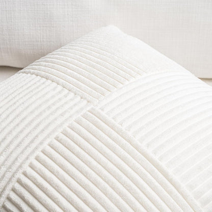 Fancy Homi Set of 2 Cream White Boho Long Lumbar Body Decorative Throw Pillow Cover 14x36 Inch for Bed Couch Bedroom Bench, Soft Patchwork Corduroy Textured Pillow Case, Rustic Farmhouse Room Décor