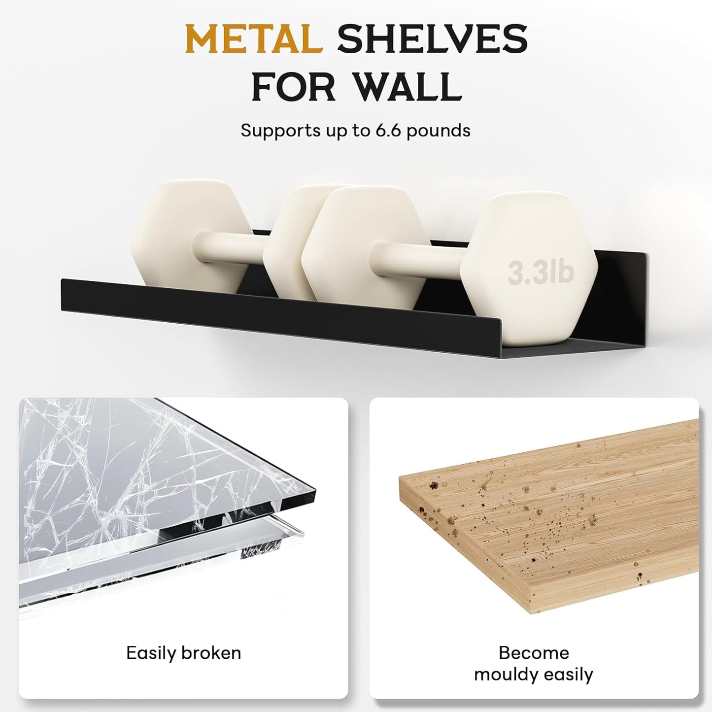 4 Pack Floating Shelves for Wall Storage, Metal Black Hanging Shelves for Living Room/Kitchen/Bedroom/Bathroom Decor, Set of 4 Organizer for Display, Perfume & Book Shelf Wall Mounted