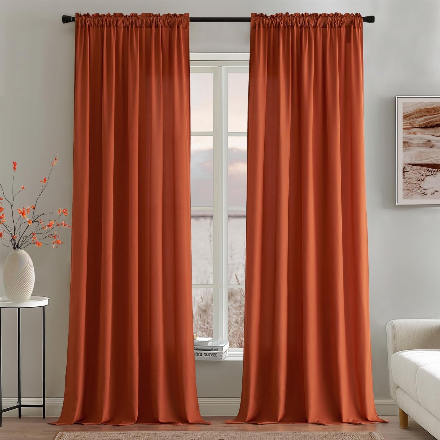MIULEE Burnt Orange Privacy Sheer Curtains That Let Light in 96 Inches Long Non-See-Through Semi Sheer Curtain Light Filtering Window Curtains Drapes for Living Room Bedroom 2 Panels Set 42 X 96