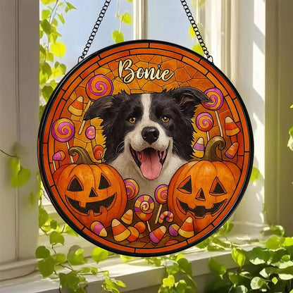 Personalized Halloween Dog Glass Window Hanging Ornament,Custom Pet Photo Ornament, Unique for Dog Lovers,Customized Pet Keepsake for Spooky Season, Fall Holiday Décor /5